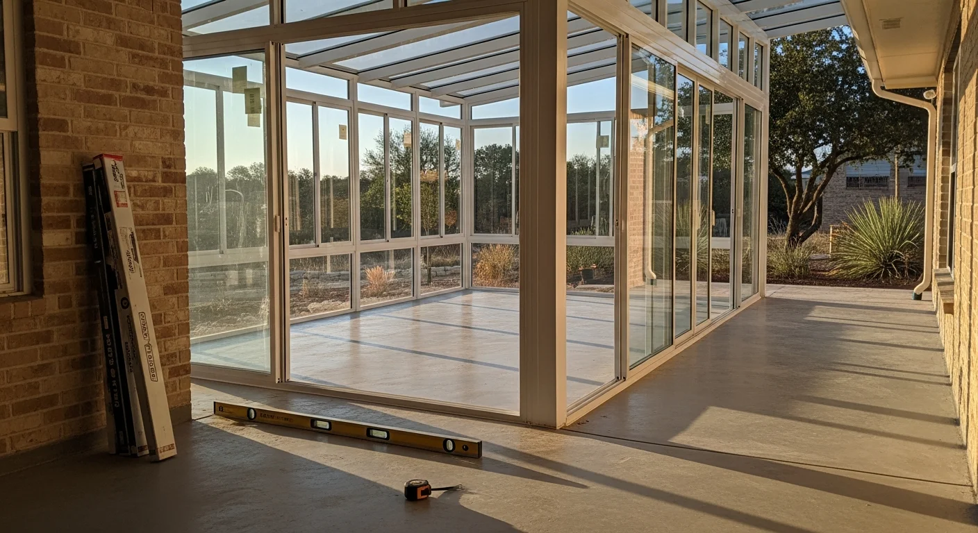 Glass-enclosed seasonal room with clear views