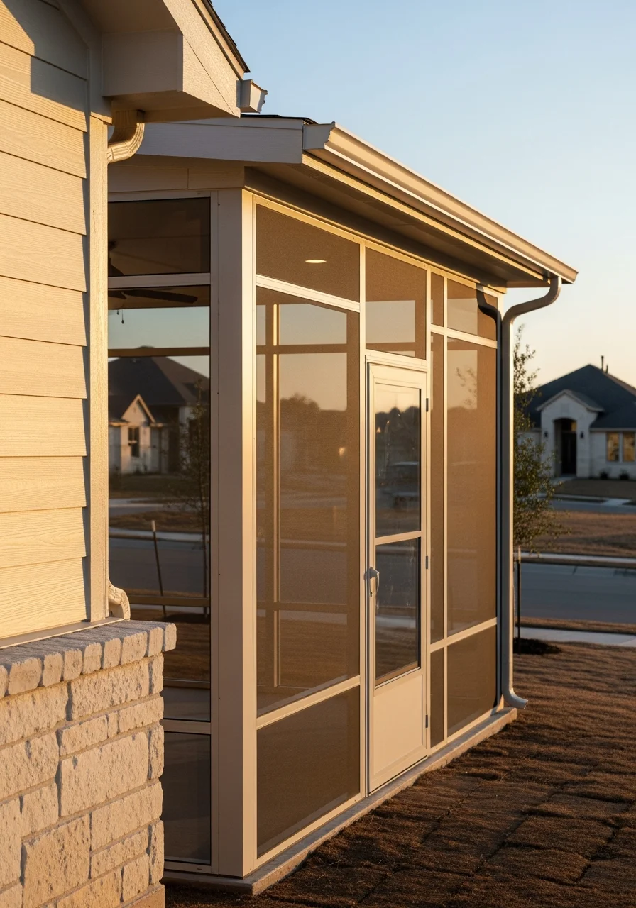 A service professional in front of a Kyle property with newer construction elements, showing expertise in the area's expanding neighborhoods.