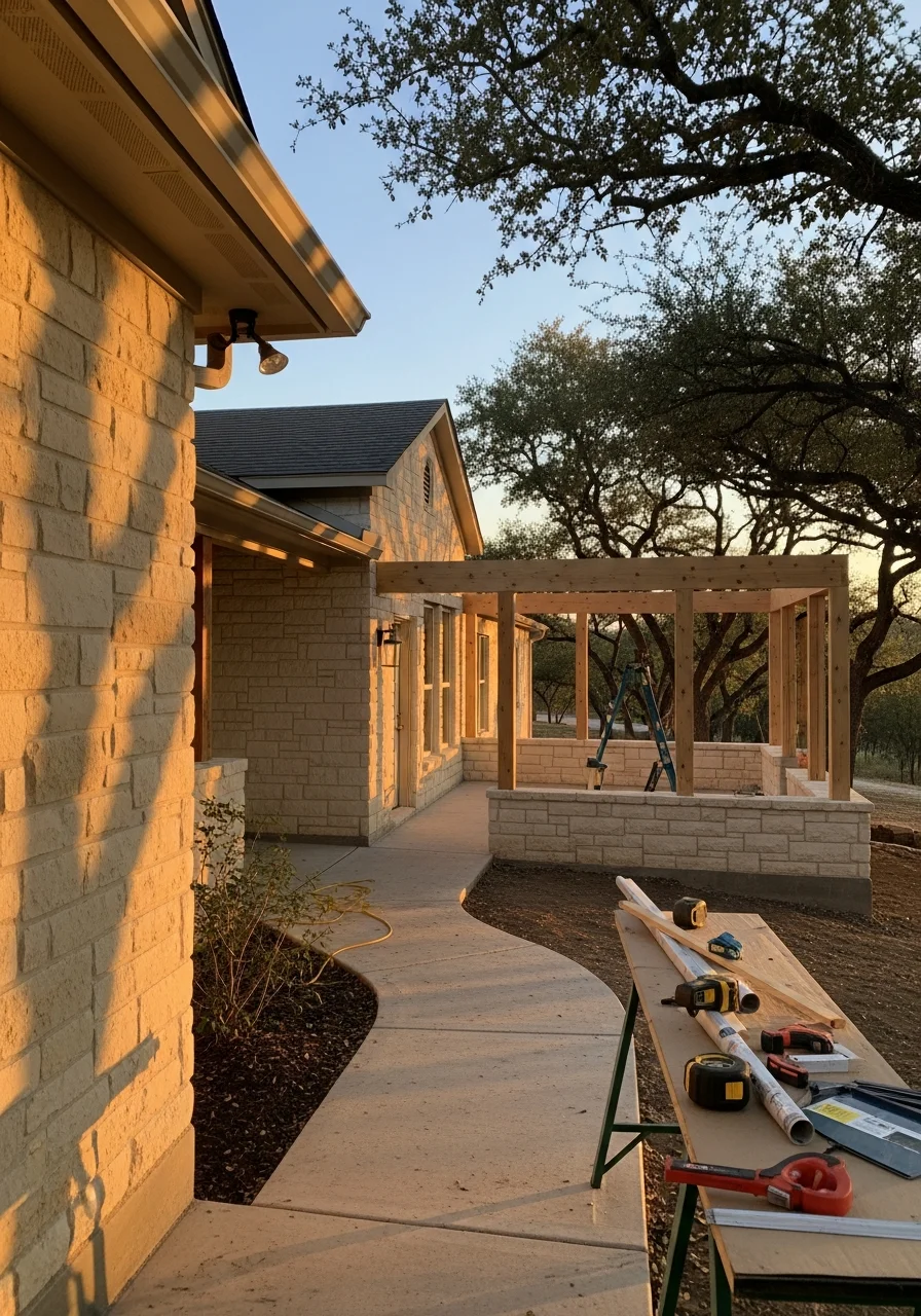 A service professional standing in front of a San Marcos home, representing reliable local service for the college town community.